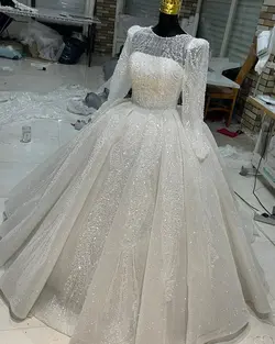 لباس عروس شاین سه کلوش با دانتل پرکار کد ۳۷۴