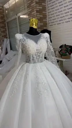 لباس عروس حریر سه کلوش با دانتل ترک