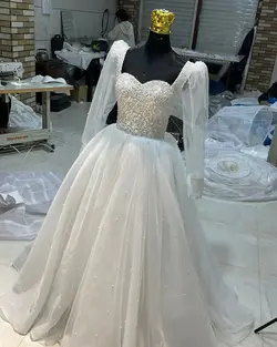 لباس عروس تور مرواریدی کد ۳۴۱