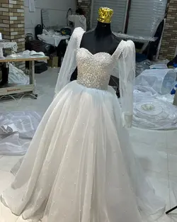 لباس عروس تور مرواریدی کد ۳۴۱