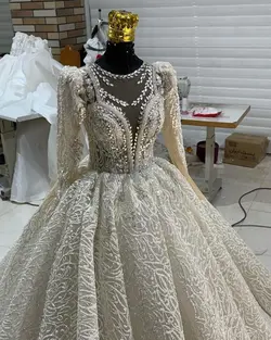 لباس عروس سه کلوش شاین با تزیینات سنگ کد ۳۷۹