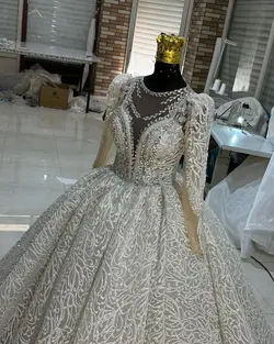 لباس عروس سه کلوش شاین با تزیینات سنگ کد ۳۷۹