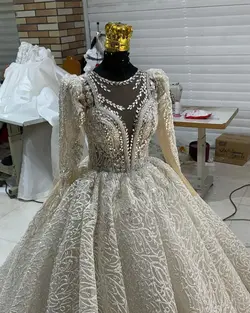 لباس عروس سه کلوش شاین با تزیینات سنگ کد ۳۷۹