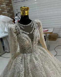لباس عروس سه کلوش شاین با تزیینات سنگ کد ۳۷۹