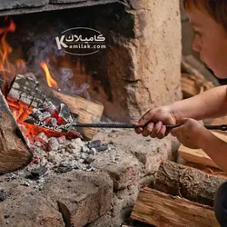کفگیر زغال گیر فلزی دست ساز 60 سانتی، مناسب منقل باربیکیو
