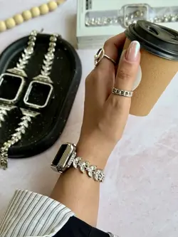 بند اپل واچ Diamond leaf bracelet با گارد نگینی (کدw5072)
