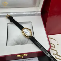 ساعت مچی زنانه کارتیر باگنوار طلایی بند چرم Cartier Baignoire، کیفیت مستر با جعبه اصلی - آریو گالری
