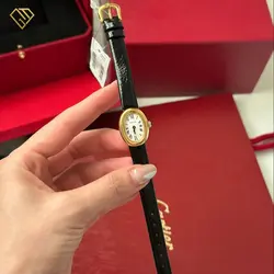 ساعت مچی زنانه کارتیر باگنوار طلایی بند چرم Cartier Baignoire، کیفیت مستر با جعبه اصلی - آریو گالری
