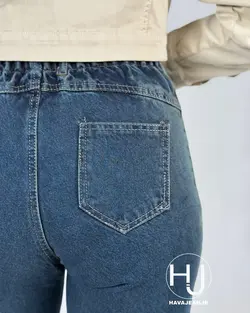شلوار جین زنانه وارداتی ترک مدل شافل آبی تیره بغل تینت کرم کد SHF105