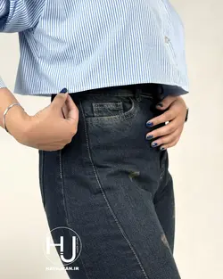 شلوار جین زنانه وارداتی ترک مدل شافل آبی تیره کد SHF104