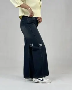 شلوار جین زنانه وارداتی ترک مدل نیم بگ آبی تیره کد NB116