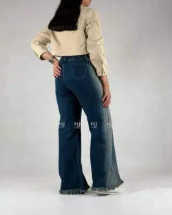 شلوار جین زنانه وارداتی ترک مدل شافل بغل پا کرم کد SHF101