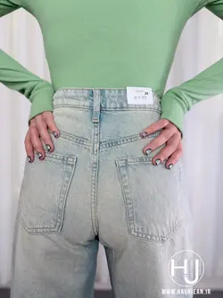 شلوار جین زنانه نیم بگ یخی تینت کرمی کد NB107