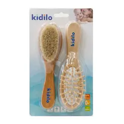 ست شانه و برس چوبی نوزاد کیدیلو اصل Kidilo Wooden Baby Brush & Comb Set