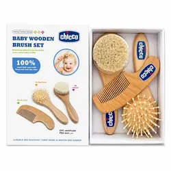 ست شانه و برس چوبی نوزاد و کودک چیکو ایتالیا 3 عددی Chicco Baby Wooden Brush Set 3 Pieces