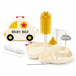 ست شیشه شور سیلیکونی طرح ماشین Baby Box | فرچه شیشه شیر نوزاد تاشو مسافرتی