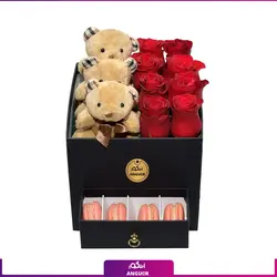 باکس گل و عروسک ژورنالی خاص و زیبا | گلفروشی بین المللی انگور