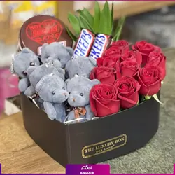 خرید باکس گل رز و عروسک | فلاور باکس ولنتاین