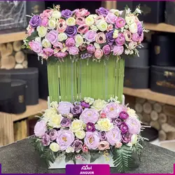 خرید آنلاین باکس گل مصنوعی لاکچری دو طبقه | مرکز گل و گیاه انگور