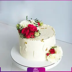 کیک تولد دریای همراه با تزئین گل پنبه | انگور