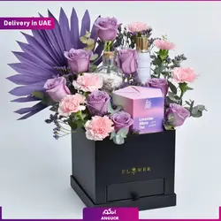 باکس گل هدیه با تم بنفش ( ارسال به دبی و امارات ) | انگور