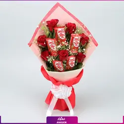 دسته گل رز قرمز با شکلات کیت کت | Kit Kat Chocolate | انگور