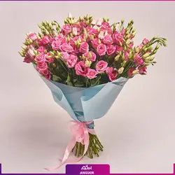 دسته گل ترکیبی (لیسیانتوس صورتی با رز مینیاتوری) | انگور
