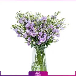 خرید آنلاین دسته گل لیسیانتوس بنفش با گلدان شیشه ای