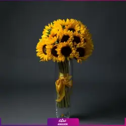 خرید آنلاین دسته گل آفتابگردان با گلدان شیشه ای (25 شاخه)