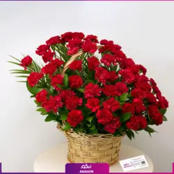 خرید اینترنتی سبد گل 80 شاخه میخک قرمز | سایت انگور