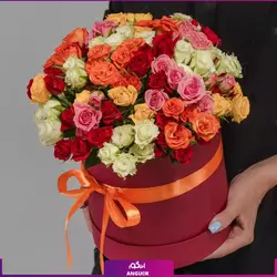 خرید آنلاین باکس گل رز مینیاتوری رنگارنگ | گلفروشی آنلاین انگور