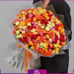 خرید آنلاین دسته گل رز مینیاتوری رنگین کمانی از رنگ‌های شاد | گلفروشی آنلاین انگور