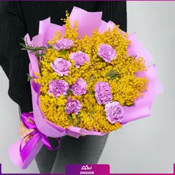 خرید اینترنتی دسته گل ترکیبی گل عروس و میخک، دسته گل| سایت انگور