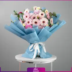 خرید آنلاین دسته گل ترکیبی داوودی با ژربرای صورتی و میخک| گلفروشی آنلاین انگور