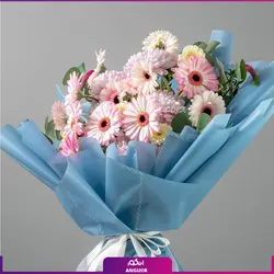 خرید آنلاین دسته گل ترکیبی داوودی با ژربرای صورتی و میخک| گلفروشی آنلاین انگور