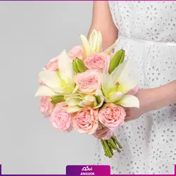 خرید آنلاین دسته گل فرمالیته عروس (رز مینیاتوری و آلسترومریا) | گلفروشی آنلاین انگور