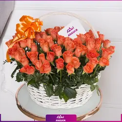 خرید آنلاین سبد گل رز نارنجی 65 شاخه 40 سانتی | گل فروشی آنلاین انگور