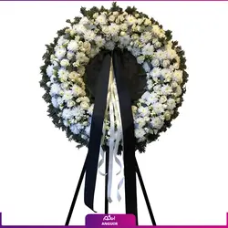 سفارش آنلاین تاج گل تسلیت حلقه ای (داوودی - رز)