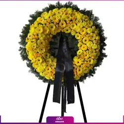 سفارش آنلاین تاج گل تسلیت حلقه ای زرد | مرکز گل و گیاه انگور|