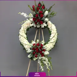 سفارش آنلاین تاج گل تسلیت حلقه ای (رز - شب بو - داوودی)| مرکز گل و گیاه انگور