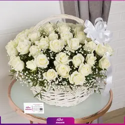 خرید آنلاین سبد گل رز سفید 51 شاخه 40 سانتی | گل فروشی آنلاین انگور