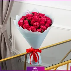 خرید آنلاین دسته گل رز صورتی 25 شاخه با کاغذ | گل فروشی آنلاین انگور
