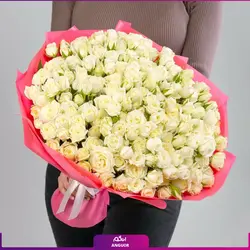 خرید آنلاین دسته گل رز سفید و رز مینیاتوری | گل فروشی آنلاین انگور