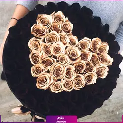 خرید آنلاین باکس گل رز قلب مشکی-طلایی | گل فروشی آنلاین انگور