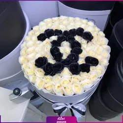 خرید آنلاین باکس گل رز سفید -مشکی 103 شاخه | گل فروشی آنلاین انگور