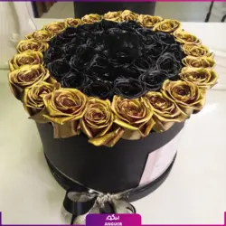 خرید آنلاین باکس گل رز طلایی-مشکی 55 شاخه | گل فروشی آنلاین انگور