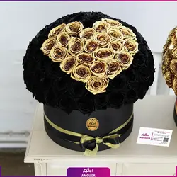 خرید آنلاین باکس گل رز قلب طلا | گل فروشی آنلاین انگور