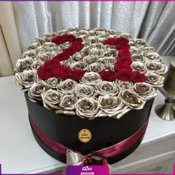 خرید آنلاین باکس گل رز طلایی عدد 21 | گل فروشی آنلاین انگور
