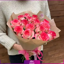 خرید آنلاین دسته گل 15 شاخه رز لب صورتی | گل فروشی آنلاین انگور