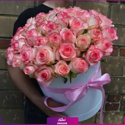 خرید آنلاین باکس گل رز لب صورتی 49 شاخه | گل فروشی آنلاین انگور